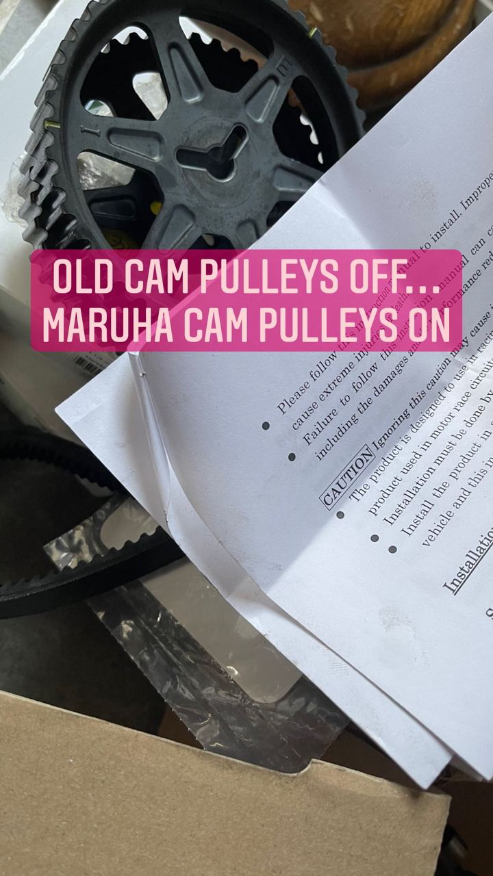 OLD CAM PULLEYS OFF… MARUHA CAM PULLEYS ON
