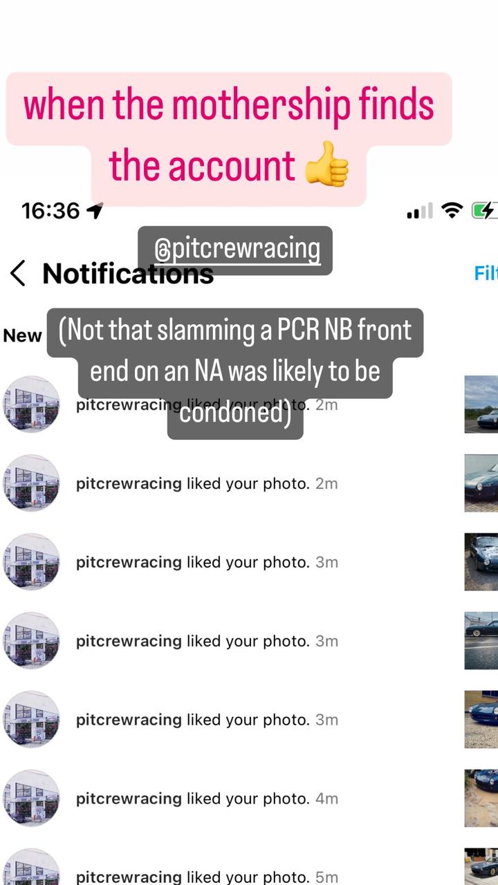 when the mothership finds the account 👍 @pitcrewracing (Not that slamming a PCR NB front end on an NA was lik