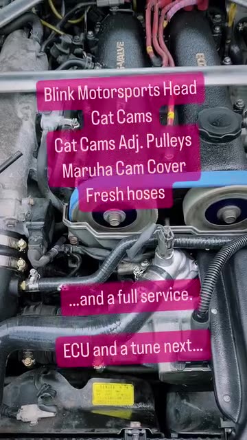 Blink Motorsports head. Cat Cams. Cat Cams adjustable pulleys. Maruha cam cover. Fresh hoses. And a full servi